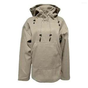 Men's Hoodies Versatile Men Sweatshirt Stylish Mid-length Hooded Lace-up Warm Pullover With Front Pocket Solid Color Winter