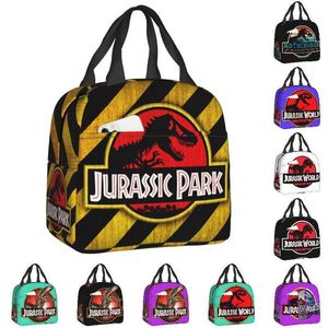 Ice Packs/Isothermic Bags Jurassic Park Isolated Lunch Bag For Work School Dinosaur World Portable Cooler Thermal Lunch Box Women Lunch Bag J230425