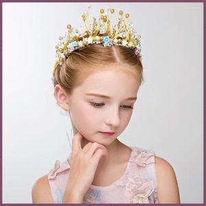 Headpieces In Luxury Flower Girls Pearls Jewelry Hair Accessories Head Crown Birthday Kids Wedding First Communion Headband