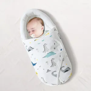 Filtar 0-6 månader född swaddle filt spädbarn wrap med huvudskyddande dyna bomullskokong baby sovsäck mjuk tjock varm 0-6m