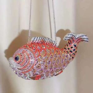 Kvällspåsar Xiyuan Fish Shape Women Rhinestones Purse Evening Bags Diamond Metal Clutches Bagar Wedding Party Minaudiere Purses and Handbags 230425