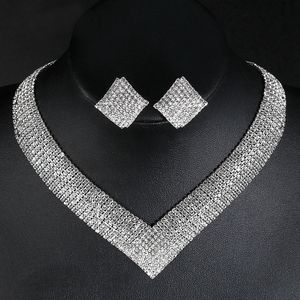 Wedding Jewelry Sets Luxury Crystal Bridal African Beads Silver Color Women Girls Necklace Engagement Party Gift 230424