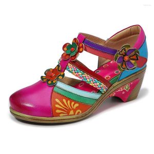 Sandaler fårskinn kvinnors sommar höga klackar äkta läder målade etniska stil skor retro nostalgisk prestanda