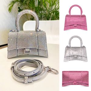 Abend-Intarsien-Strass-Diamant-Tote-Sanduhr-Taschen, Damen-Herren-Glitzer-Handtasche, Luxus-Clutch-Tasche, echtes Leder, Designer-Urlaub, kleine Schultertasche