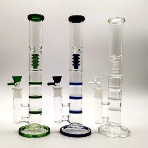 Triple Comb Perc Hookahs Glass Bong Straight Tube Birdcage Percolators Bongs 18mm Water Pipes With Oil Dab Rigs Blue Green Clear LL