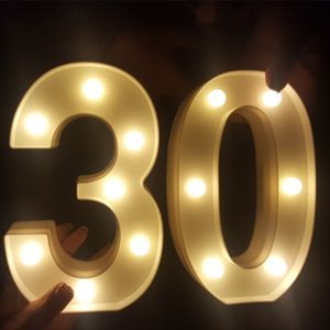 Diğer Etkinlik Partisi Malzemeleri 2pcs 30th 40th 50th 60. Numaralı LED String Gece Işık Lambası Mutlu Yıllar Pos Props Yıldönümü Dekorasyon Partisi Malzemeleri 230425