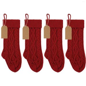 Christmas Decorations 2pairs Portable Reusable Knitted Hanging Pography Props With Tags Ropes Year Stockings DIY Red Beige Cute Candy