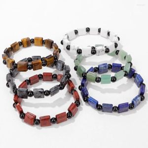 Strand plana forma quadrada contas pulseira para homens mulheres gemas naturais tigre olho pedra moda jóias masculino estiramento pulseira clássico