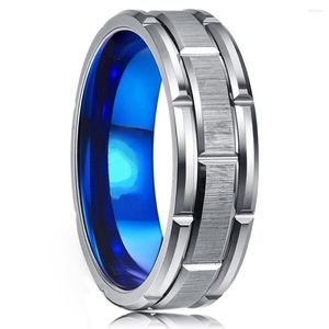 Cluster Rings Men's Wedding Bands Brick Pattern Matte Brushed Finish Tungsten Ring Blue /Black Plated Engagement Anniversary For Men