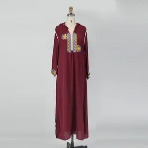 Roupas étnicas Abaya para Mulheres Dubai Ramadan 2023 Jellaba Vinho Bordado Mangas Compridas Musselina Hijab Vestido Maxi Vestidos Robe Femme Djellaba