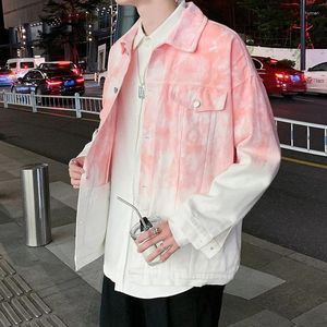 Men's Jackets Spring And Autumn Korean Y2K Fashion Trend Pink Tie Dyed Denim Coat Harajuku Retro Gradient Zipper Couple Jacket Sweatshirt