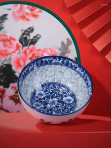 Bowls Tableware Ceramic Underglaze Household Rice Bowl Retro Chinese Blue And White Porcelain Gift Box Plant Flower Printing 4-Inch1Pc