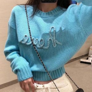 Yüksek Sweaters Versiyon Tasarımcı Mektubu Nakış El Dikişli Boncuk İnci Mürettebatla Yıldız Mürettebat Boyası Kadınlar İçin Gevşek Kısa Örgü Sweater