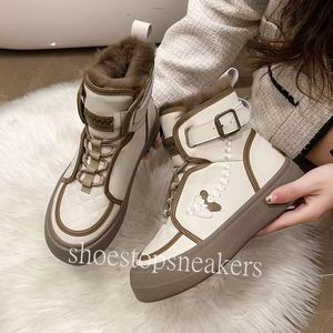 Motorcycle snow boots leather fur integrated Martin boots women's winter plush and thick Northeast cotton shoes explosive street thick soled short boots