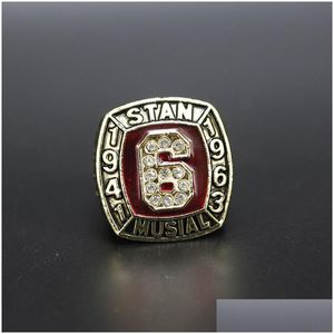 Cluster Rings Hall Of Fame Baseball 1943 1963 6 Stan Musial Team Champions Anello da campionato con scatola in legno Souvenir Men Fan Dhs28