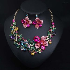 Necklace Earrings Set Fashion Big Flower Crystal For Women Wedding Bridal Dubai African Women's Necklaces Jewellery