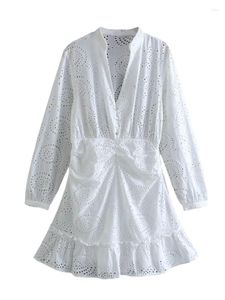 Casual Dresses Vintage Women Hollow Out Cotton 2023 Summer Fashion Ladies Elegant Soft White Midi Dress Sweet Female Chic Party
