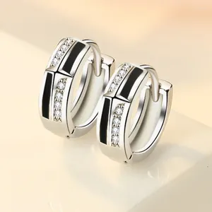 Hoop Earrings Retro 925 Sterling Silver Ear Buckle For Women Trendy Black Line Geometry Simple Zircon Earring Jewelry KOFSAC