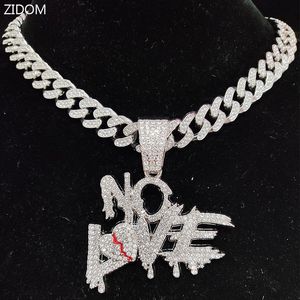 Strands Strings Hip Hop Cuban Chains NO LOVE Necklace Pendants for Men and Women Heart Broke Statement Necklaces Jewelry Iced Out Bling Chain 230424