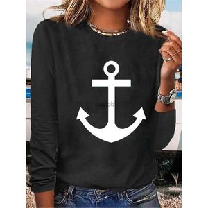 Mulheres malhas camisetas outono camisetas femininas impressão 3d manga longa topo âncora roupas gráficas todos os dias streetwear o-pescoço pullovers para camisetas femininasl231136