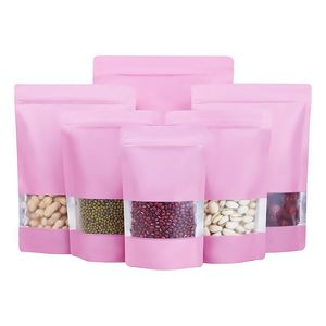 Förpackningspåsar stora rosa stativ matt aluminium folie fönster självtätning väska dopack kaffepulver paket frostat present lx3248 drop deli dhs0x