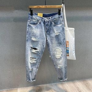 Jeans femininos rasgaram as calças de harém soltas masculinas de homens de lazer pessoal Mãe de uma perna direta Mulheres jeans XS