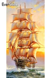 Evershine 5d Diamond Embroidery Boat Full Square Rhinestone Pictures Cross Stitch Needwork Diy Scenery Målning Hemdekor2724907