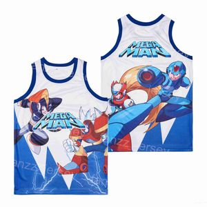 Basketball Mega Man Rockman Rock Roll Jerseys Film Megaman 2010 Retro oddychający oddychanie HIPHOP HIPHOP Drużyna zszyta sportowa koszula college na emeryturę mans