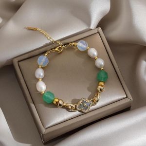 Braccialetti con ciondoli Bracciale gioielli con perle in pietra naturale moda coreana per donna Accessori di lusso in acciaio inossidabile regalo