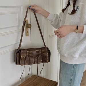 Evening Bags Netizen Same Style Waste Soil Dark Versatile Pleated Drawstring Handbag 2023 Autumn/Winter One Shoulder Crossbody Wome