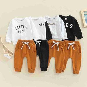 Roupas conjuntos de recém -nascidos infantis crianças meninas roupas de menina de manga longa letra de letra de top 2pcs bebê