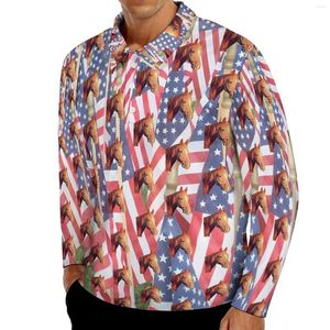 Polos Hors Head Shirt Man Man American Flagi swobodne jesienne estetyczne kołnierz z długim rękawem niestandardowe koszulki