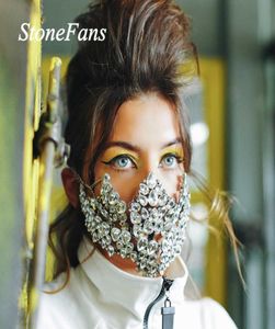 Stonefans Statement Crystal Half Face MaskHalloween Jewelry for Women Shiny Elasticity Cover Face Jewelry Cosplay Decor Party Q0817185156
