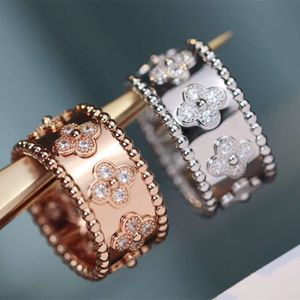 Luxury Classic 4/Four Leaf Clover Charm Precision Edition Kaleidoscope Ring Female Four Small Flower Full Diamond Food Par Valentine's Day Gift