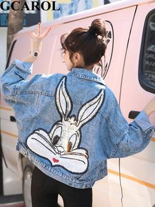 Damenjacken GCAROL Damen-Jeansjacke mit Cartoon-Pailletten, lose vorgefertigte Stickerei, übergroßer Kurzmantel, Charakter-Mädchenmantel 230425