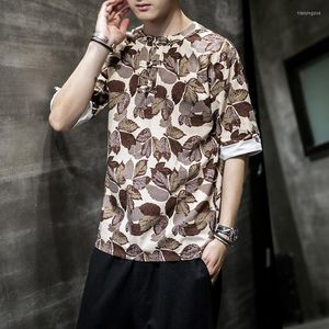 Męskie koszule 2023 Letnia bawełna i lniana koszula z krótkim rękawem Mężczyźni luźne chińskie nadruk tshirt plus rozmiar M- 5xl