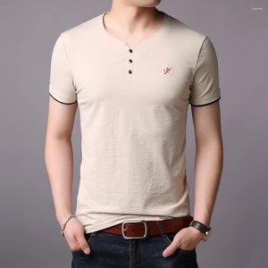 Camiseta masculina com gola de verão, camiseta de algodão, roupas masculinas, estilo chinês, respirável, casual, manga curta, tops w5546