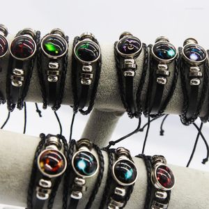Charm Bracelets 12pcs / Set 12 Constellations Wholesale Item Bulk Mix Lots Luminous Handmade Leather Snaps Bangles Fashion Jewelry