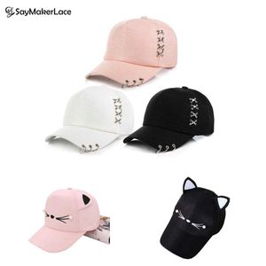 S HATS 1PCS Regulowane urocze haftowa kapelusz wiosna moda uliczna kotka uszy snapback chłopiec dziewczyna baseball czapka baseballowa p230424