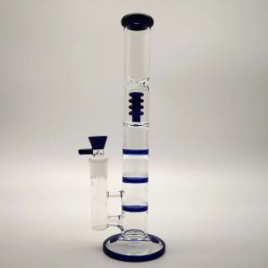 Triple Comb Perc Hookahs Glass Bong Straight Tube Birdcage Percolators Bongs 18mm Water Pipes With Oil Dab Rigs Blue Clear 12 ll