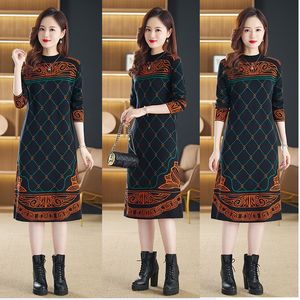 Women Designer Vintage Sweaters Knit Dress Long Sleeve Winter O-Neck Black Elegant Soft Warm Graphic jumper Dresses 2023 Spring Autumn Runway Vacation Party Frocks