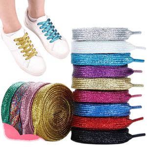 Shoe Parts Accessories 1Pair 130cm Glitter Flat Laces Fashion Shoelaces Strings Running Sneakers Shoes Boot Shoelace Colorful Bright Shoestrings 231124