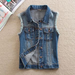 Kadın Yelekler Vintage Kadın Denim Yelek Yatak Turna Bekar Kesilmiş Kolsuz Jean Ceketler Bahar Sonbahar Slim Casual Kısa Dış Giyim