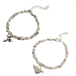 Bracciale a catena con perline a forma di stella, lucchetto/ciondolo con chiave, accessorio elegante