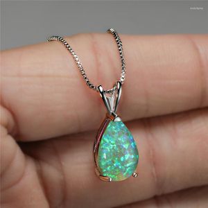 Pendant Necklaces Female Cute Water Drop Necklace White Blue Green Opal Stone Boho Silver Color Chain For Women Wedding