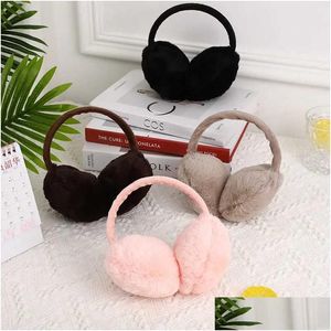 Ear Muffs Ear Muffs Moda Cor Sólida Voltar Desgaste Soft Earmuffs Mulheres Engrossar Protetor de Pelúcia Mais Quente Inverno Homem Falso Earmuff R231009 D Dhaec