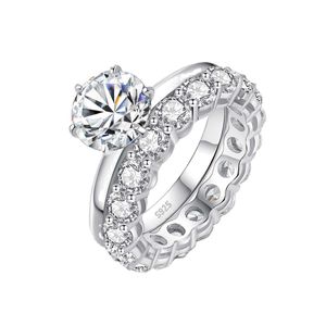 Trauringe CZCITY 2ct VVS Moissanit Diamant Doppelring Set S925 Sterling Silber Verlobungsring für Frauen Braut Moissanit Ringe Schmuck