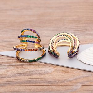 Ear Cuff Luxury Fashion Multilayer Clip Earrings Colorful Color Copper Zircon Ear Cuffs For Women No Piercing Fake Cartilage Earring 230425