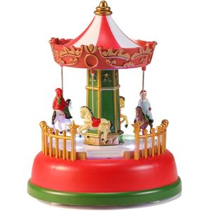Christmas Decorations Illuminated Village Decoration Carnival Scene Animated Carousel with Led Light Holiday Ornaments Gifts Music 231124