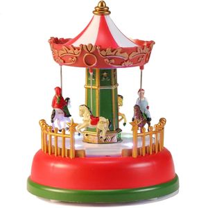 Juldekorationer Illumined Village Decoration Carnival Scene Animerad karusell med LED -ljus Holiday Ornaments Gifts Musik 231124